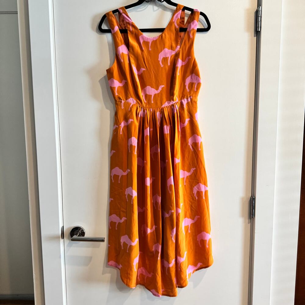 Charlotte by Charlotte Taylor Silk Dress Orange Pink Camel Print Sleeveless Sz 6